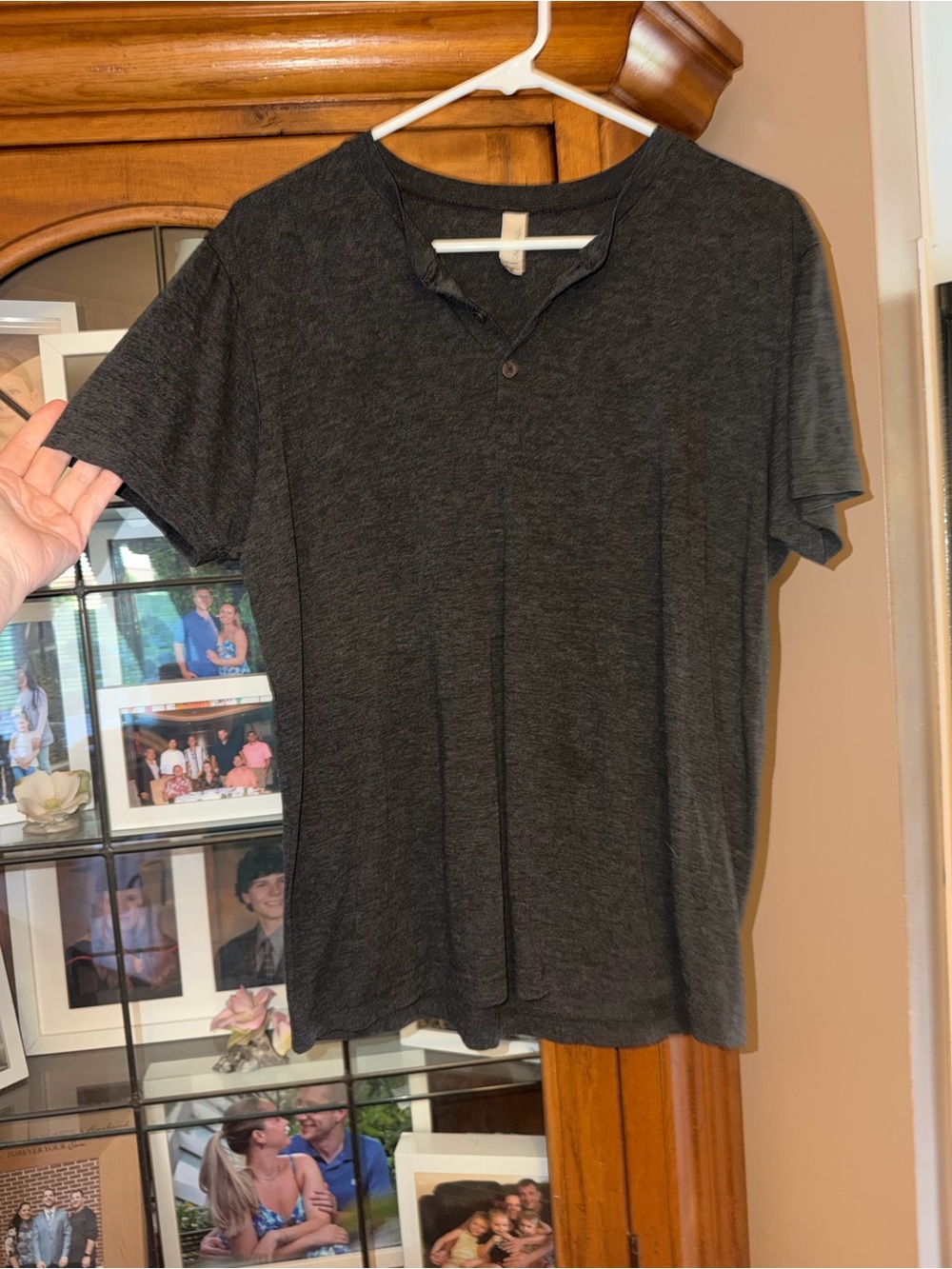 Medium Dark Gray Short-Sleeve Henley Shirt. Spot see pic. MUST BE BUNDLED